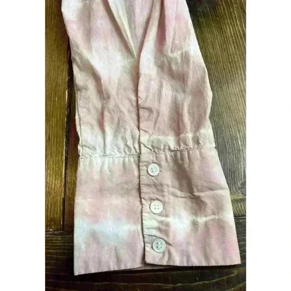 Zara Oversized Tie Dye Button Up Tunic Blouse Size Small Frayed Hem Pink White - Picture 6 of 9